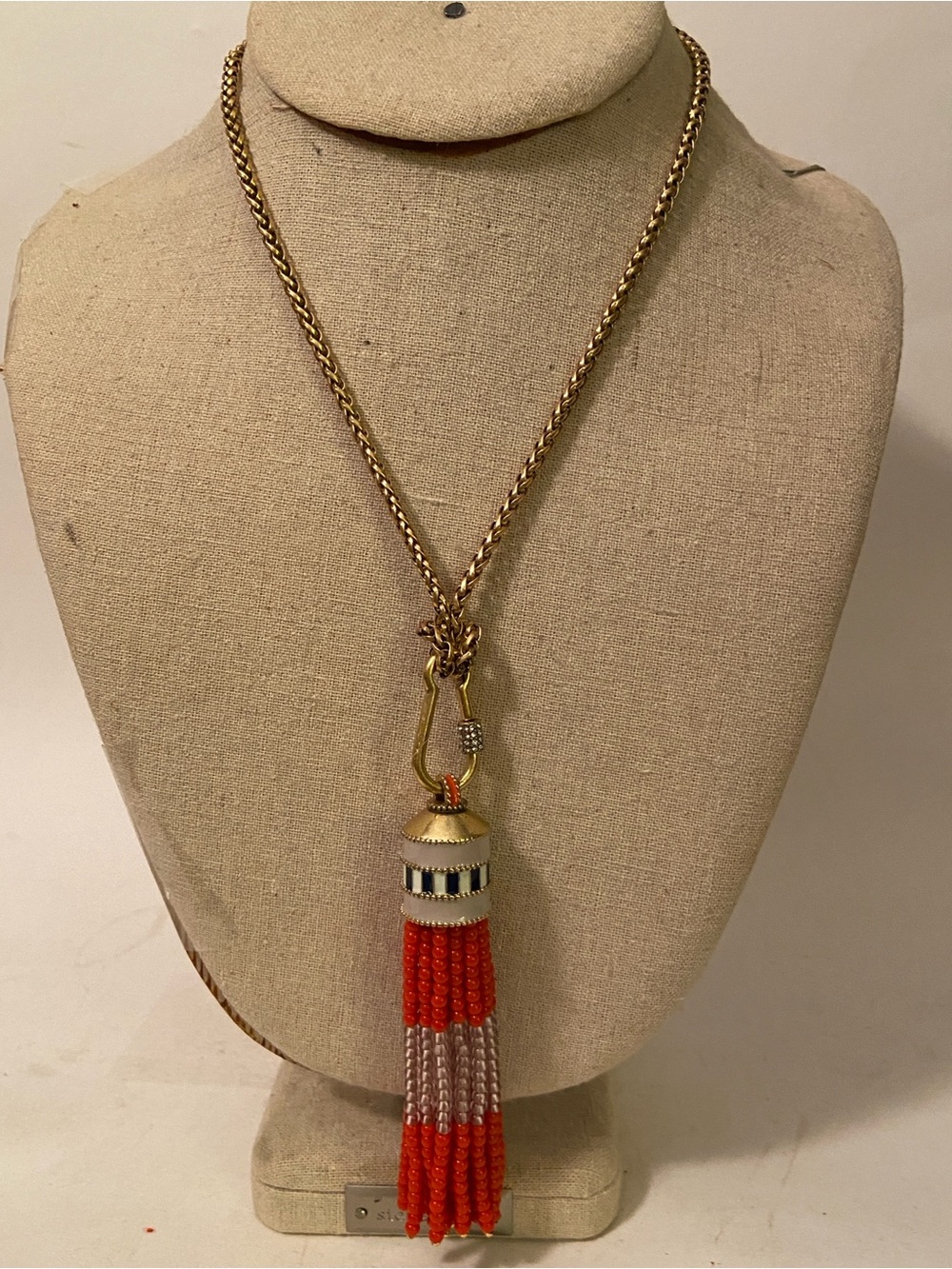 STELLA & DOT BRIO Fancy Chain Beaded Tassel Pendant w Crystal Accents Necklace